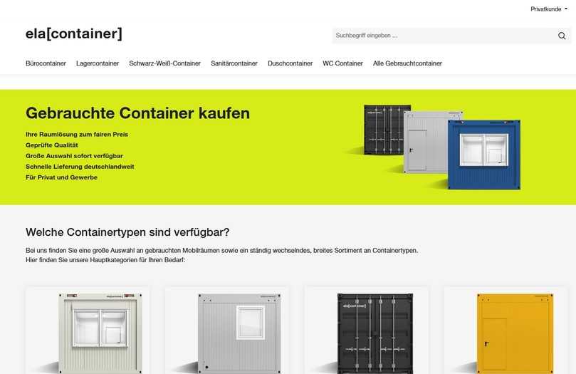 Der Onlineshop bietet unter anderem eine große Auswahl an gebrauchten Bürocontainern, Lagercontainern und Sanitärcontainern. | Foto: Ela Container