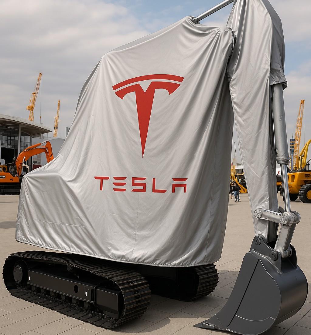 Enthüllung der Konzeptstudie auf der bauma 2025 geplant: Tesla will demnächst Bagger bauen. | Foto: ChatGPT Image