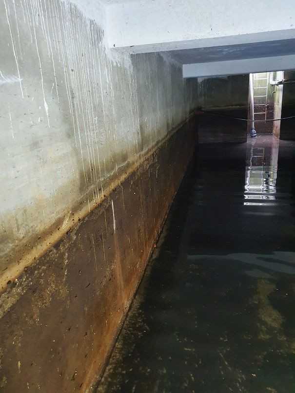 Vor der Sanierung des Wasserbeckens sind die Schäden deutlich sichtbar. | Foto: Hermes Technologie