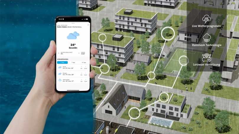 Wann regnet es, wie hoch ist der Bedarf und wie sieht es mit der Speicherkapazität aus? Mit Rainmesh lässt sich das Regenwassermanagement aktiv steuern. | Foto: Birco Wann regnet es, wie hoch ist der Bedarf und wie sieht es mit der Speicherkapazität aus? Mit Rainmesh lässt sich das Regenwassermanagement aktiv steuern. | Foto: Birco