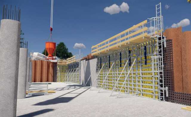 Das Projekt „Gelbe Haide“ im 23. Wiener Bezirk: Anhand eines detailreichen digitalen Zwillings in BIM wurde die nötige Schalungsmenge optimiert. | Abb.: Doka