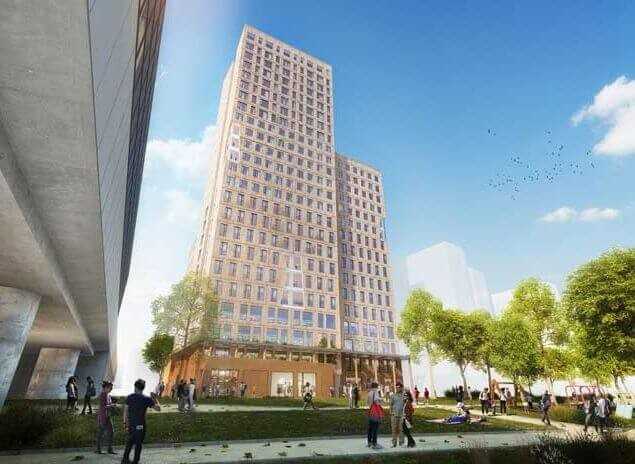 Das „Hoho“ in der Wiener Seestadt Aspern wird 24 Stockwerke hoch und soll noch in diesem Jahr fertig sein. | Grafik: Kerbler Holding GmbH