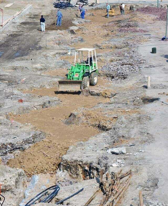 Blick auf den mäandrierenden Wurzelraum auf der „Großen Domsfreiheit“, während der Baumaßnahme.