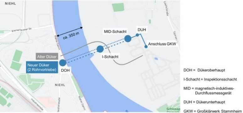 Verlauf des geplanten neuen Rheindükers | Foto: StEB Köln Verlauf des geplanten neuen Rheindükers | Foto: StEB Köln