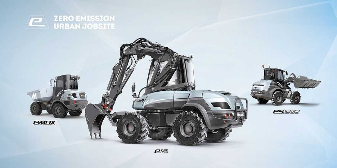 Mecalac zero emission Bagger e12, Lader eS1000 und Dumper eMDX Mecalac zero emission Bagger e12, Lader eS1000 und Dumper eMDX