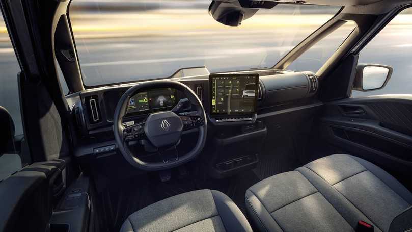 Im Cockpit wird die zeitlose und robuste Röhrenform der Armaturentafel, die sich von einer Seite der Kabine bis zur anderen erstreckt, mit zwei modernen Bildschirmen kombiniert. | Foto: Renault Im Cockpit wird die zeitlose und robuste Röhrenform der Armaturentafel, die sich von einer Seite der Kabine bis zur anderen erstreckt, mit zwei modernen Bildschirmen kombiniert. | Foto: Renault
