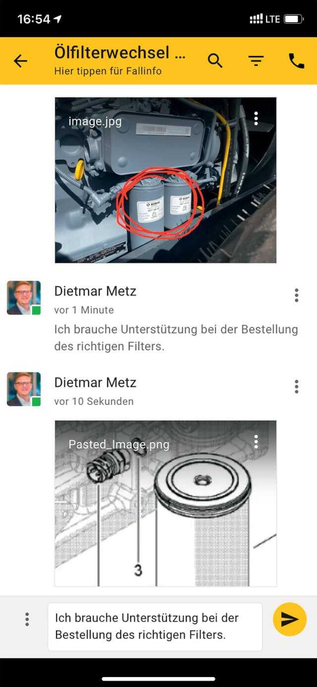Über die „Remote Service Assistant“-App auf dem Smartphone kann der Servicetechniker bei Bedarf jederzeit Kontakt zu Kollegen in der Bomag-Zentrale aufnehmen. | Foto: Bomag Über die „Remote Service Assistant“-App auf dem Smartphone kann der Servicetechniker bei Bedarf jederzeit Kontakt zu Kollegen in der Bomag-Zentrale aufnehmen. | Foto: Bomag