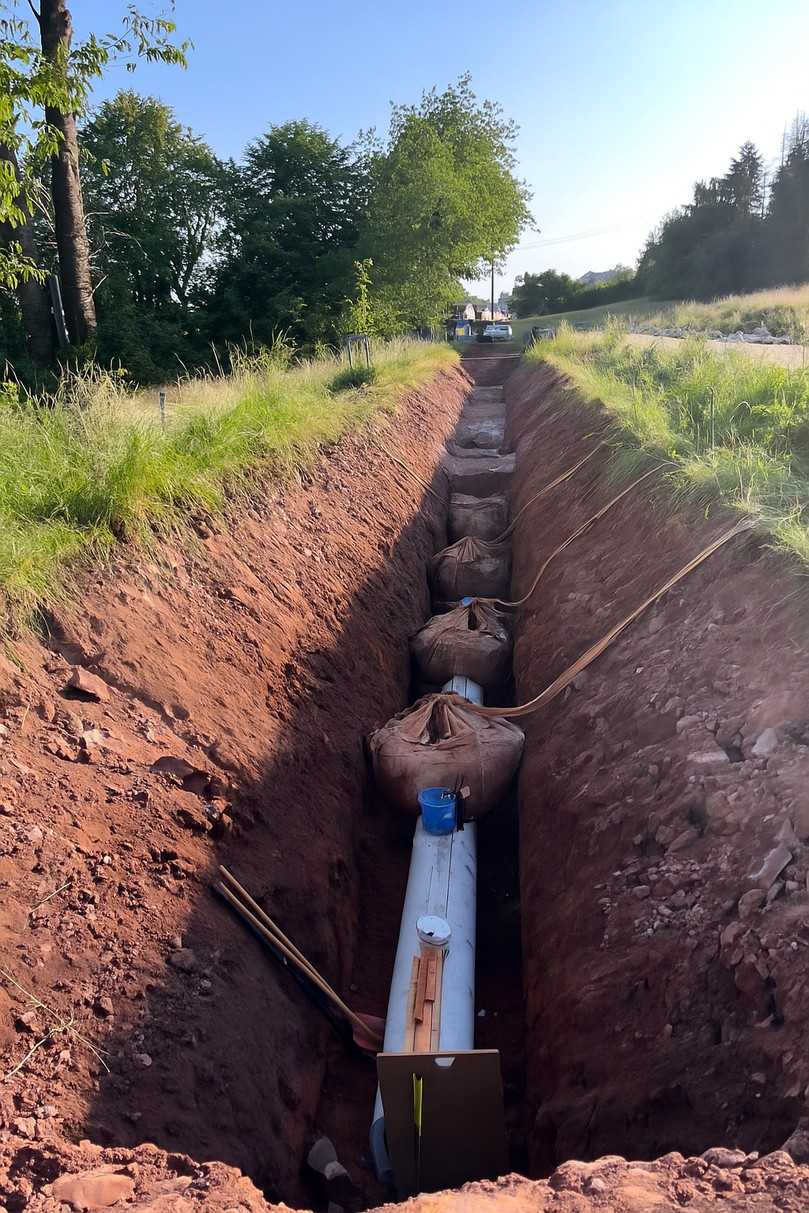 Die Auftriebssicherung der Rohre mit Big Bags. | Foto: OBG