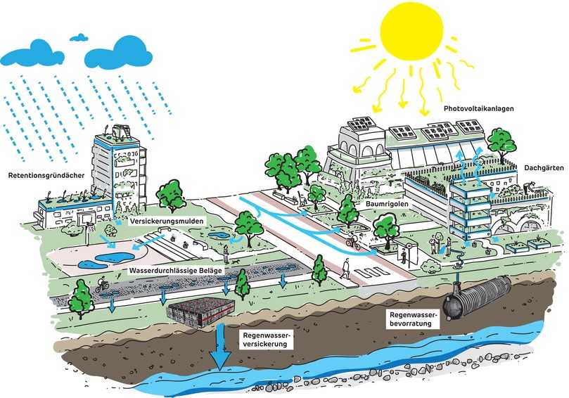 Als eine der besten Anpassungsstrategien an den Klimawandel gilt das Konzept der Schwammstadt. | Foto: Graf Als eine der besten Anpassungsstrategien an den Klimawandel gilt das Konzept der Schwammstadt. | Foto: Graf