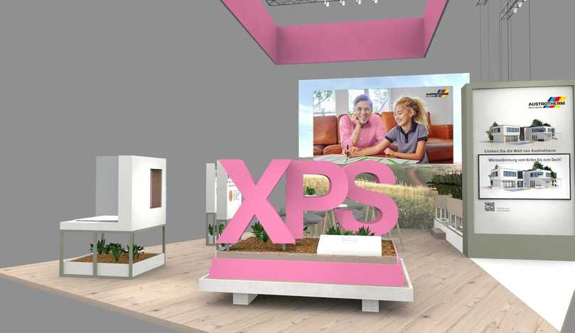 Am Messestand in Halle A1 zeigt der Dämmstoff-Hersteller Austrotherm seine erweiterten XPS-Lösungen. | Foto: Austrotherm Am Messestand in Halle A1 zeigt der Dämmstoff-Hersteller Austrotherm seine erweiterten XPS-Lösungen. | Foto: Austrotherm