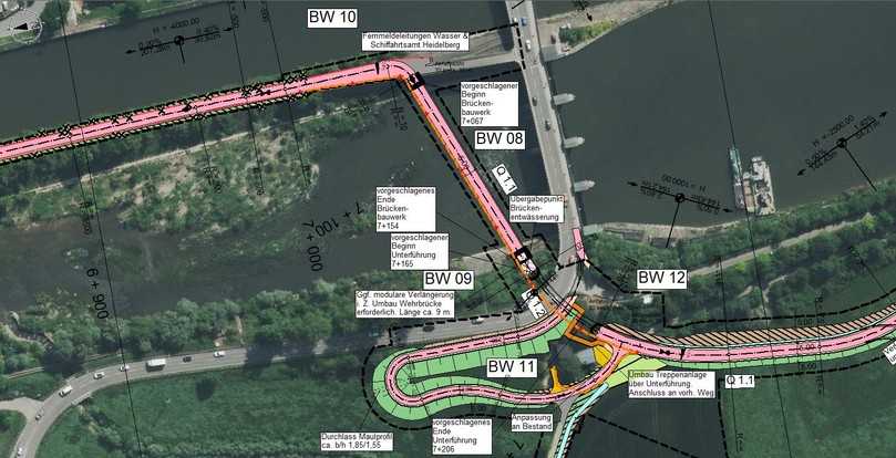 Die Verbindung über insgesamt vier Gemarkungen quert Schienen, eine Landesstraße mittels Unterführung und zweimal auch den Neckarkanal. | Foto: Walter Ingenieure/RIB Die Verbindung über insgesamt vier Gemarkungen quert Schienen, eine Landesstraße mittels Unterführung und zweimal auch den Neckarkanal. | Foto: Walter Ingenieure/RIB