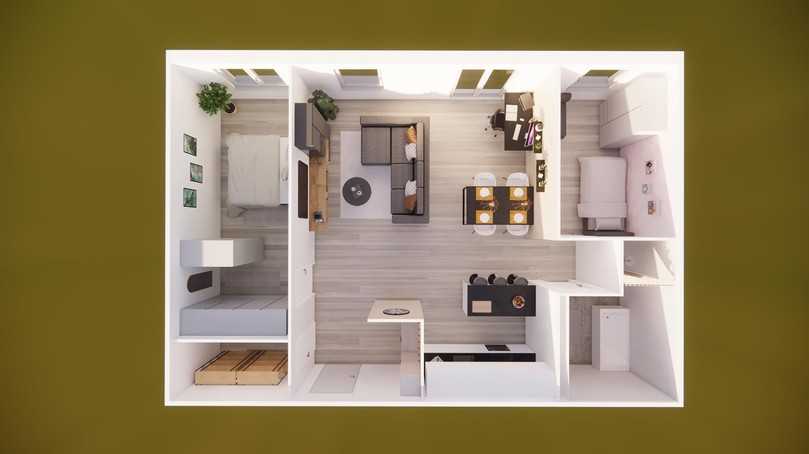 Grundriss einer viermoduligen Wohnung mit ca. 87 m² Wohnfläche. | Foto: Dennert