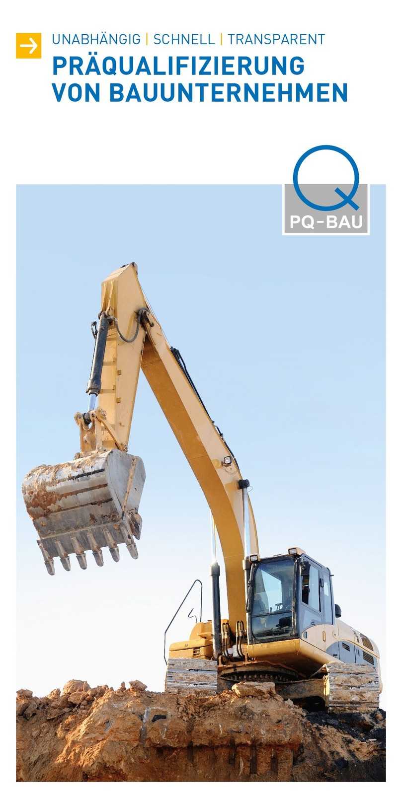 Mit einem Flyer informiert die PQ-Bau GmbH über alles Wichtige rund um das Präqualifikationsverfahren. | Foto: PQ-Bau GmbH Mit einem Flyer informiert die PQ-Bau GmbH über alles Wichtige rund um das Präqualifikationsverfahren. | Foto: PQ-Bau GmbH
