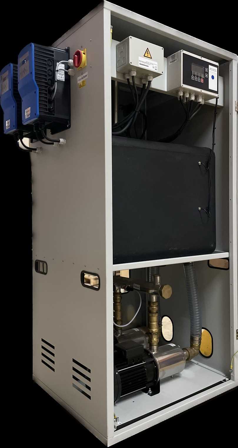 Regenwassercenter Tano XL für die Regenwassernutzung in Gewerbe und Industrie. Es enthält zwei Pumpen zur Druckerhöhung, einen Frequenzumrichter, ein System zur Trinkwassernachspeisung mit Zwischenbehälter, eine LCD-Anzeige und weitere vormontierte Einzelteile. | Foto: Mall Regenwassercenter Tano XL für die Regenwassernutzung in Gewerbe und Industrie. Es enthält zwei Pumpen zur Druckerhöhung, einen Frequenzumrichter, ein System zur Trinkwassernachspeisung mit Zwischenbehälter, eine LCD-Anzeige und weitere vormontierte Einzelteile. | Foto: Mall