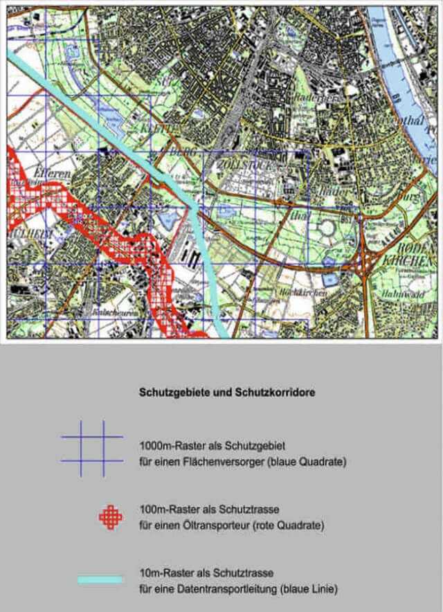 ALIZ: Die Geobasisplattform ist durch ein Raster gegliedert und gibt Auskunft über Schutzgebiete und Schutzkorridore. | Abb.: ALIZ