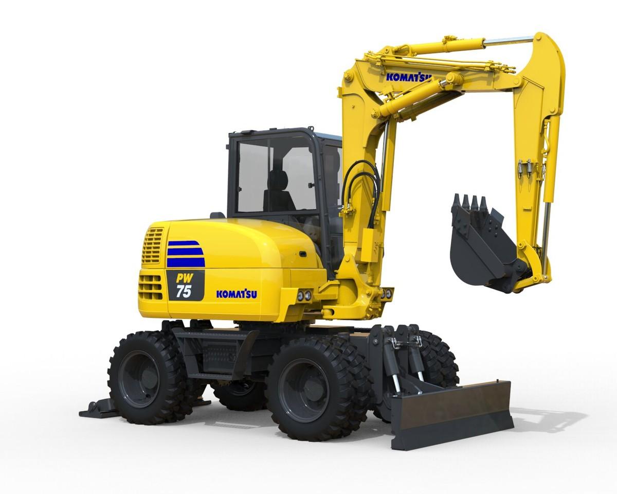 Komatsu hat sein Mobilbagger-Angebot nach unten erweitert: Der 7,5-Tonner PW75 ist ein Kurzheckbagger für enge innerstädtische Baustellen. | Foto: Komatsu