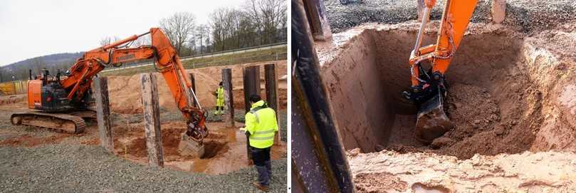 Freilegen der Wände konnte nach der Durchörterung und nachdem der Flüssigboden seine geplante Festigkeit erreicht hatte sowie freigegeben wurde | Foto: Flüssigboden Engineering Freilegen der Wände konnte nach der Durchörterung und nachdem der Flüssigboden seine geplante Festigkeit erreicht hatte sowie freigegeben wurde | Foto: Flüssigboden Engineering