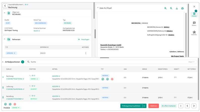Rechnungsprüfung: Eingangsrechnungen werden automatisch mit den zugehörigen Bestellungen und Lieferscheinen abgeglichen. Abweichungen erkennt das System selbstständig und markiert sie zur Klärung. | Foto: Cathago