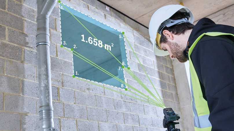 Die Anwendung des Bosch Laser-Entfernungsmessers Expert EXLM100-39CG um die Abmessungen einer Fläche zu bestimmen. | Foto: Bosch