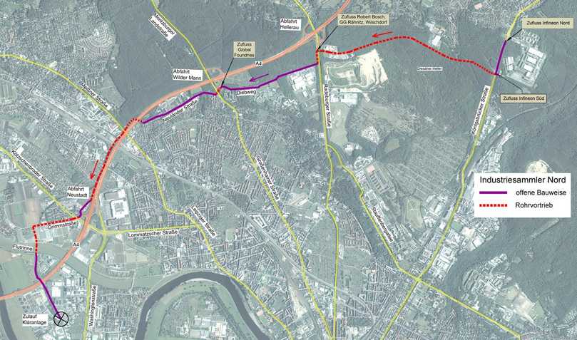Trassenführung des Industriesammlers Nord | Foto: Stadtentwässerung Dresden Trassenführung des Industriesammlers Nord | Foto: Stadtentwässerung Dresden