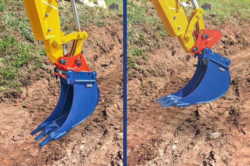 Rechts im Bild: Ein Loslösen des Anbaugerätes vom Schnellwechsler ist nicht möglich. Die Double-Lock-Verriegelung umschließt die Aufnahmewelle. | Foto: Lehnhoff Hartstahl GmbH Rechts im Bild: Ein Loslösen des Anbaugerätes vom Schnellwechsler ist nicht möglich. Die Double-Lock-Verriegelung umschließt die Aufnahmewelle. | Foto: Lehnhoff Hartstahl GmbH