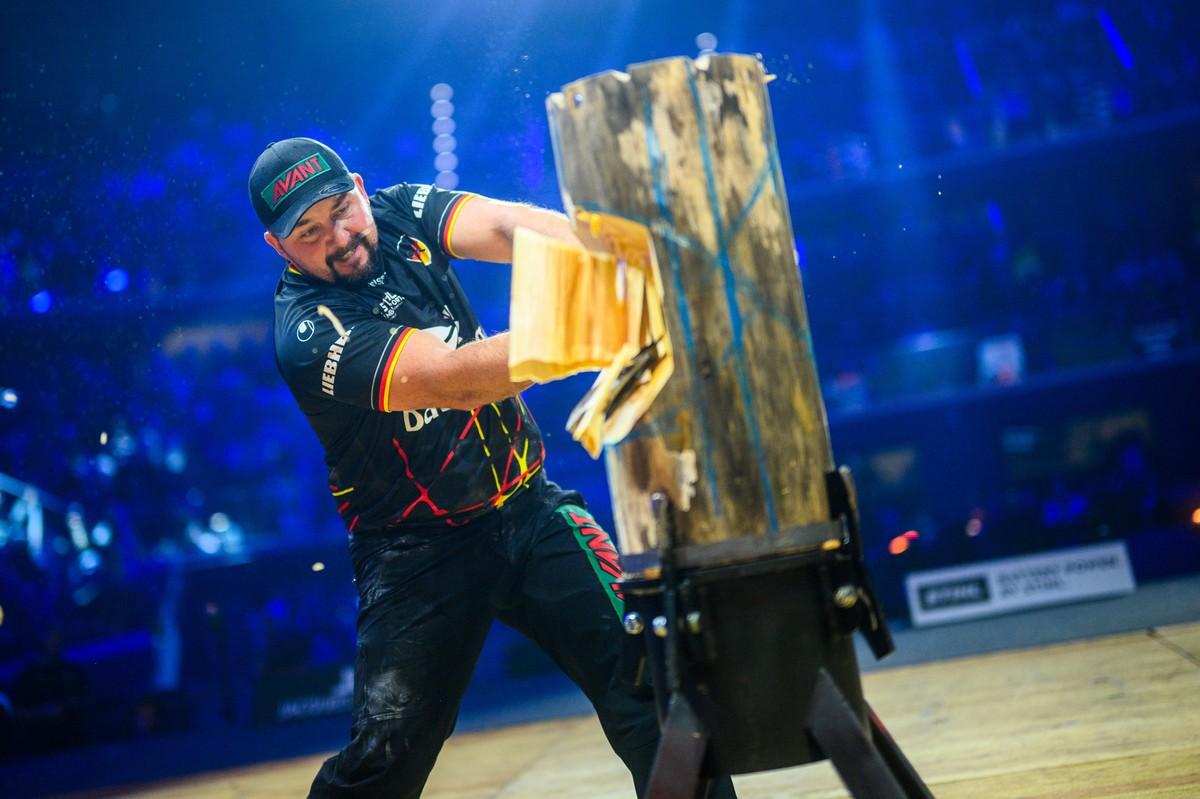Danny Martin gewann bei der WM 2023 in Stuttgart Bronze. Der sechsfache Deutsche Meister wäre erneut für die Einzel-WM qualifiziert, wenn er am Ende der Saison wieder bester deutscher Sportholzfäller werden würde. | Foto: Stihl Timbersports