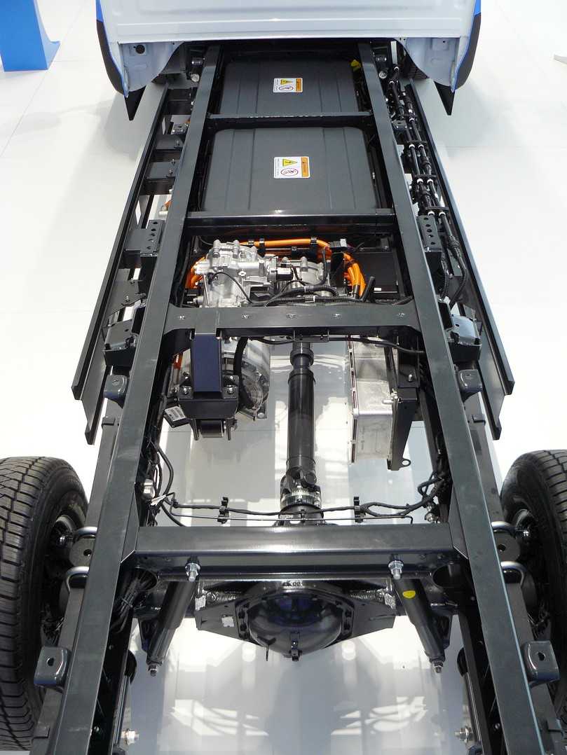 Das gibt’s nur beim eDaily: Einheit aus Motor (140 kW/400 Nm) und Getriebe mit einer festen Übersetzung vor der gewohnten Hinterachse. Alles im schützenden Rahmen. | Foto: Iveco, Randolf Unruh Das gibt’s nur beim eDaily: Einheit aus Motor (140 kW/400 Nm) und Getriebe mit einer festen Übersetzung vor der gewohnten Hinterachse. Alles im schützenden Rahmen. | Foto: Iveco, Randolf Unruh