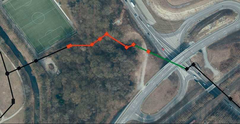 Blick auf die betreffende Sanierungsstrecke (rot dargestellt der dringend zu sanierende Bereich) | Foto: Markus Dohmann, Stadt Backnang Blick auf die betreffende Sanierungsstrecke (rot dargestellt der dringend zu sanierende Bereich) | Foto: Markus Dohmann, Stadt Backnang