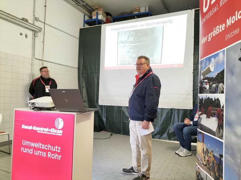 Axel Herzfeld von Canal-Control und Hagen Rößler von Uniror sprachen im ersten Vortrag über das Molchverfahren. | Foto: B_I/Stärck Axel Herzfeld von Canal-Control und Hagen Rößler von Uniror sprachen im ersten Vortrag über das Molchverfahren. | Foto: B_I/Stärck