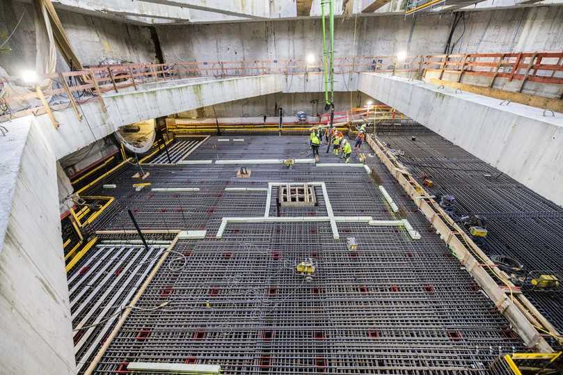 Für die Bauwerkssohle der Stadtbahnstation Güterplatz wurden im 2. Quartal 2024 ca. 500 Tonnen Bewehrung und ca. 2.200 m³ Beton eingebaut. | Foto: Porr AG Für die Bauwerkssohle der Stadtbahnstation Güterplatz wurden im 2. Quartal 2024 ca. 500 Tonnen Bewehrung und ca. 2.200 m³ Beton eingebaut. | Foto: Porr AG