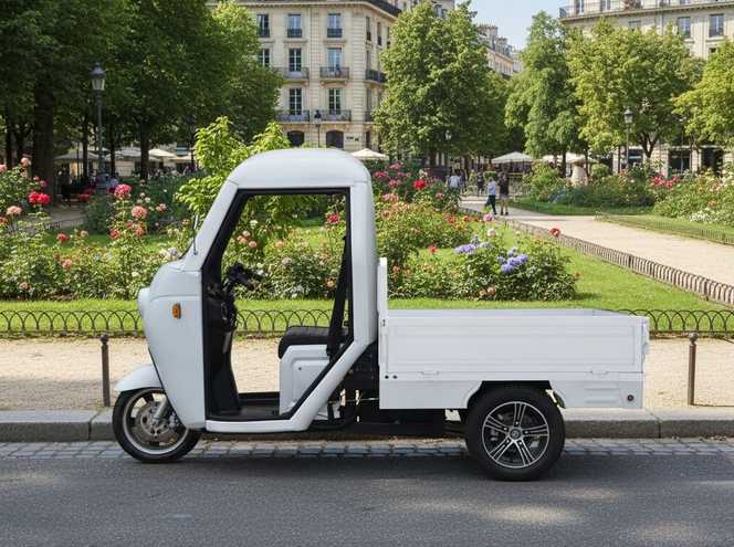 E-Lastenmoped mit Pritsche und offener Kabine