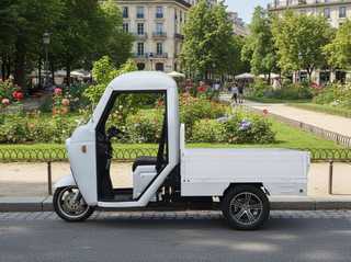 E-Lastenmoped mit Pritsche und offener Kabine