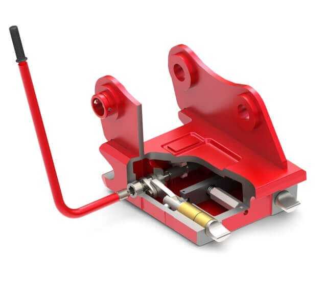 Der mechanische Schnellwechsler SQM von Lehnhoff wird von Hand verriegelt und ist dann genauso fest und sicher mit dem Anbaugerät verbunden wie die hydromechanischen und vollhy- draulischen Typen.
