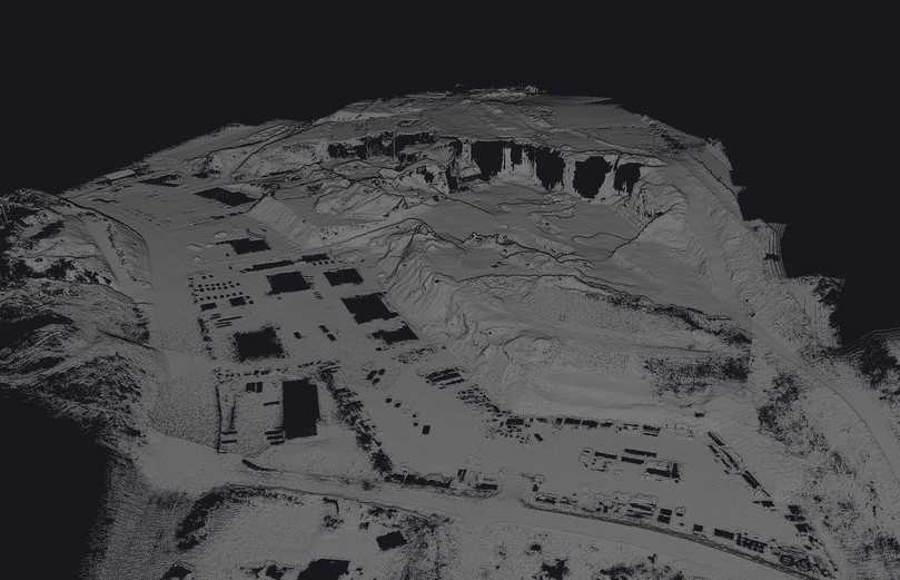 LiDAR-Punktwolke ohne Vegetation: Gut sichtbar sind Höhensprünge, Fahrspuren und Bauflächen. Grundlage für präzise 3D-Geländemodelle. | Foto: Augel GmbH LiDAR-Punktwolke ohne Vegetation: Gut sichtbar sind Höhensprünge, Fahrspuren und Bauflächen. Grundlage für präzise 3D-Geländemodelle. | Foto: Augel GmbH