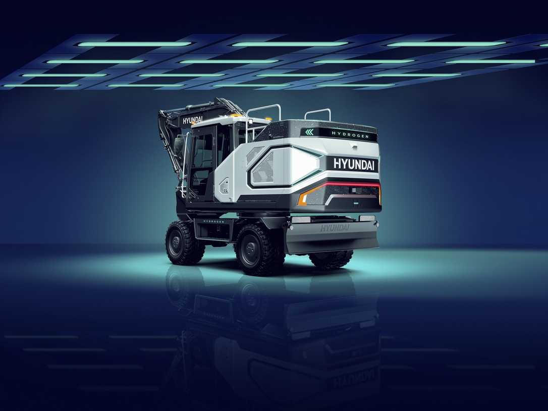 Hyundai Brennstoffzellen-Mobilbagger auf der Bauma im Live-Einsatz