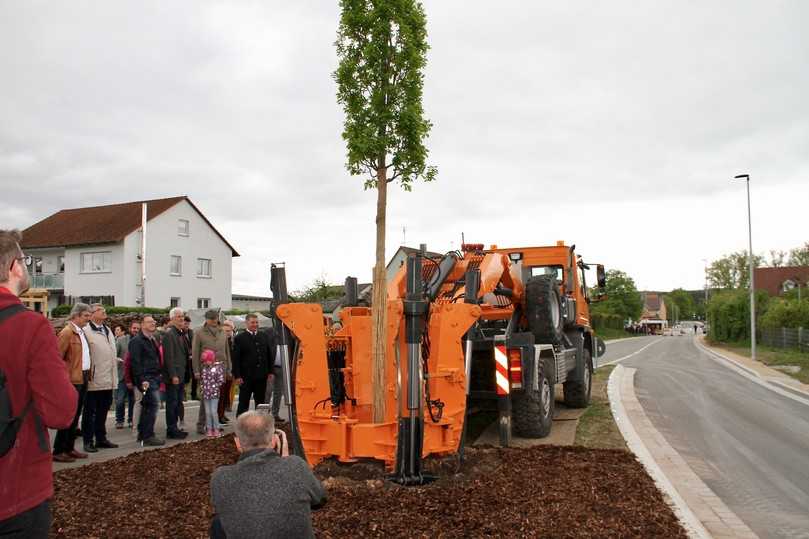 Jetzt steht auch der letzte Baum auf der Verkehrsinsel - frisch gepflanzt im Beisein zahlreicher Gäste. | Foto: bs Jetzt steht auch der letzte Baum auf der Verkehrsinsel - frisch gepflanzt im Beisein zahlreicher Gäste. | Foto: bs