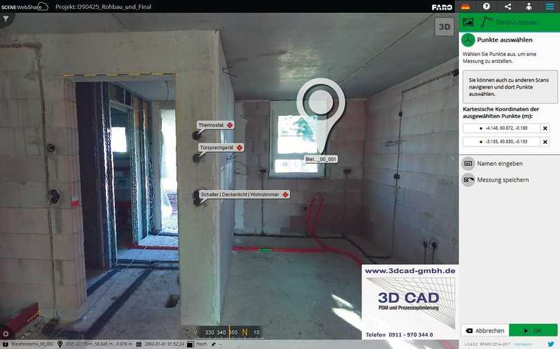Aus den Punktwolken und Fotoinformationen entstehen 360°-Fotopanoramen, die man etwa für die baubegleitende Qualitätskontrolle nutzen kann | Foto: 3D CAD GmbH Aus den Punktwolken und Fotoinformationen entstehen 360°-Fotopanoramen, die man etwa für die baubegleitende Qualitätskontrolle nutzen kann | Foto: 3D CAD GmbH