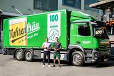 Mercedes E-Lkw transportiert Vorarlberger Bier
