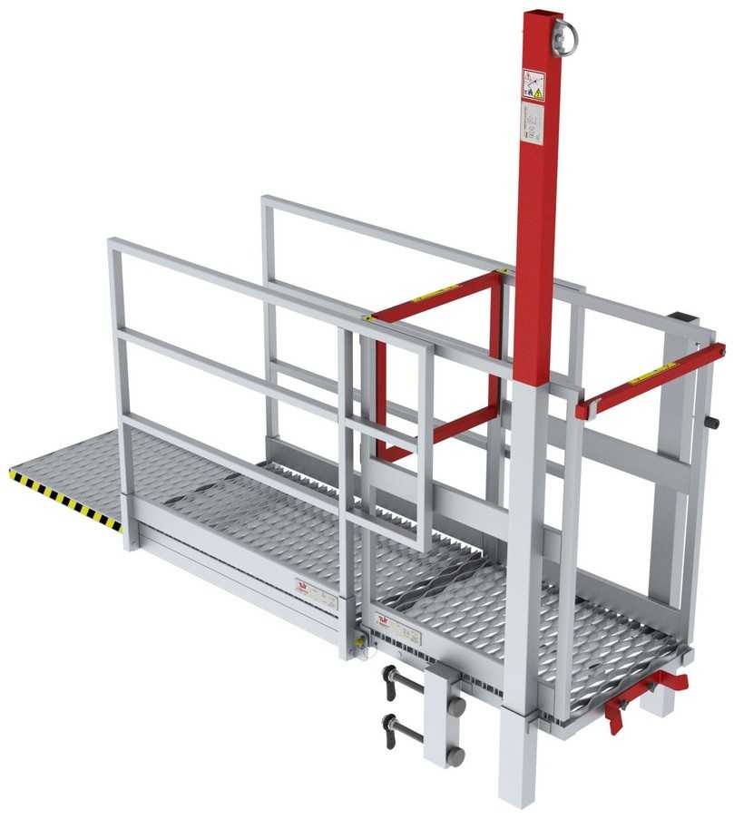 TWF-Einstiegshilfe mit Sicherungstüre und Absturzsicherung | Foto: TWF Tiefbautechnik TWF-Einstiegshilfe mit Sicherungstüre und Absturzsicherung | Foto: TWF Tiefbautechnik