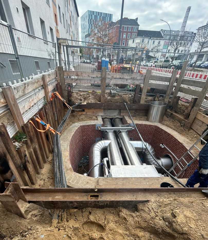 Fertiggestelltes Mauerwerk am Übergangsschacht in der Rentzelstraße vor dem Einbau der Deckenplatte | Foto: Michel Bau