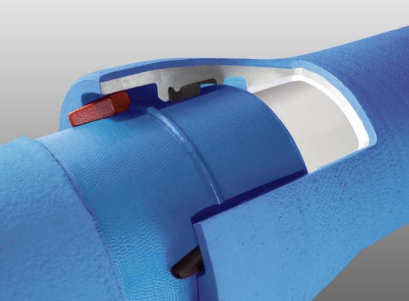 Duktiles Gussrohr mit längskraftschlüssiger BLS Steckmuffenverbindung und Zementmörtelumhüllung nach EN 15542 | Foto: GET / VonRoll hydro Duktiles Gussrohr mit längskraftschlüssiger BLS Steckmuffenverbindung und Zementmörtelumhüllung nach EN 15542 | Foto: GET / VonRoll hydro