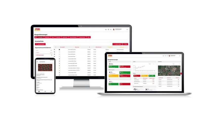 Über die cloudbasierte Software-Plattform werden die Daten in Echtzeit ausgewertet, per Desktop-Anwendung oder mobiler App. | Foto: Peri SE