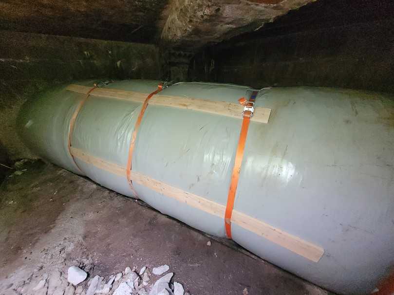 Stützkonstruktion für den Liner in einem der beiden später verfüllten Sonderbauwerke. | Foto: Aarsleff Stützkonstruktion für den Liner in einem der beiden später verfüllten Sonderbauwerke. | Foto: Aarsleff