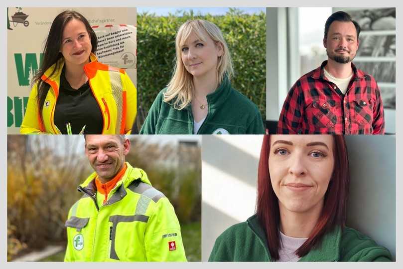 Sie alle arbeiten bei Fichter mit bau-mobil: (oben v.l.) Kathrin Krieger, Christina und Alexander Waldeyer, (unten v.l.) Marco Lauenburger und Martina Rauch. | Foto: Fichter