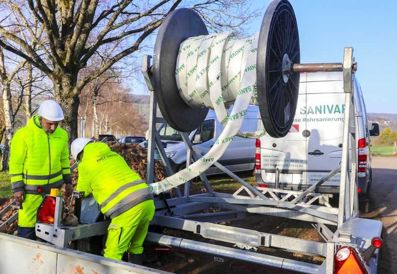 Vorbereitung des Sanierungsschlauchs auf der Baustelle in Merzig | Foto: Amex Sanivar