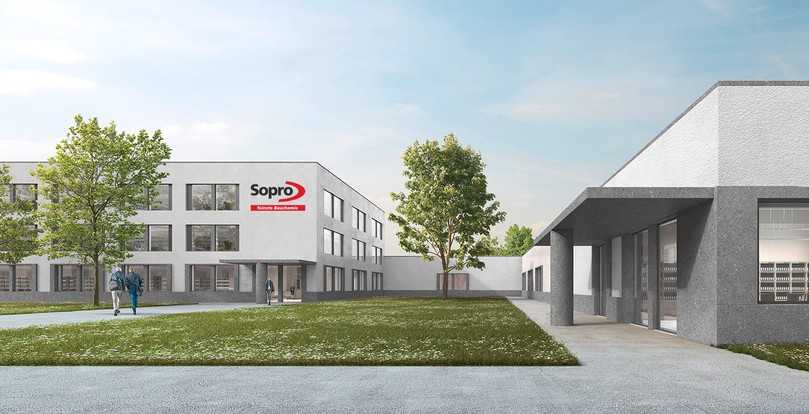 So soll der Neubau der Sopro-Firmenzentrale mit Verwaltungs- und Laborgebäuden und modernem Kundenschulungszentrum in Wiesbaden aussehen. | Foto: Sopro Bauchemie So soll der Neubau der Sopro-Firmenzentrale mit Verwaltungs- und Laborgebäuden und modernem Kundenschulungszentrum in Wiesbaden aussehen. | Foto: Sopro Bauchemie
