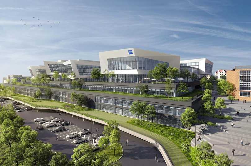 So soll der Standort in Jena aussehen, wenn er fertig ist. Der neue Komplex bietet Platz für über 2.000 Beschäftigte. | Foto: ZEISS