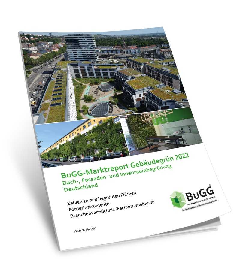 Der BuGG-Marktreport Gebäudegrün 2022 mit Informationen und Zahlen zum Markt der Dach-, Fassaden- und Innenraumbegrünung. | Foto: BH Der BuGG-Marktreport Gebäudegrün 2022 mit Informationen und Zahlen zum Markt der Dach-, Fassaden- und Innenraumbegrünung. | Foto: BH