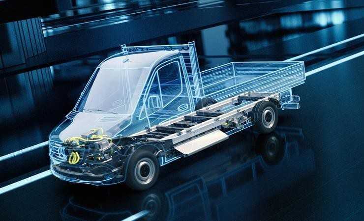 Vom neuen eSprinter gibt es auch Chassis-Varianten, die als Basis für Pritschen- und Kipperaufbauten dienen. | Abb.: Mercedes-Benz Vans Vom neuen eSprinter gibt es auch Chassis-Varianten, die als Basis für Pritschen- und Kipperaufbauten dienen. | Abb.: Mercedes-Benz Vans