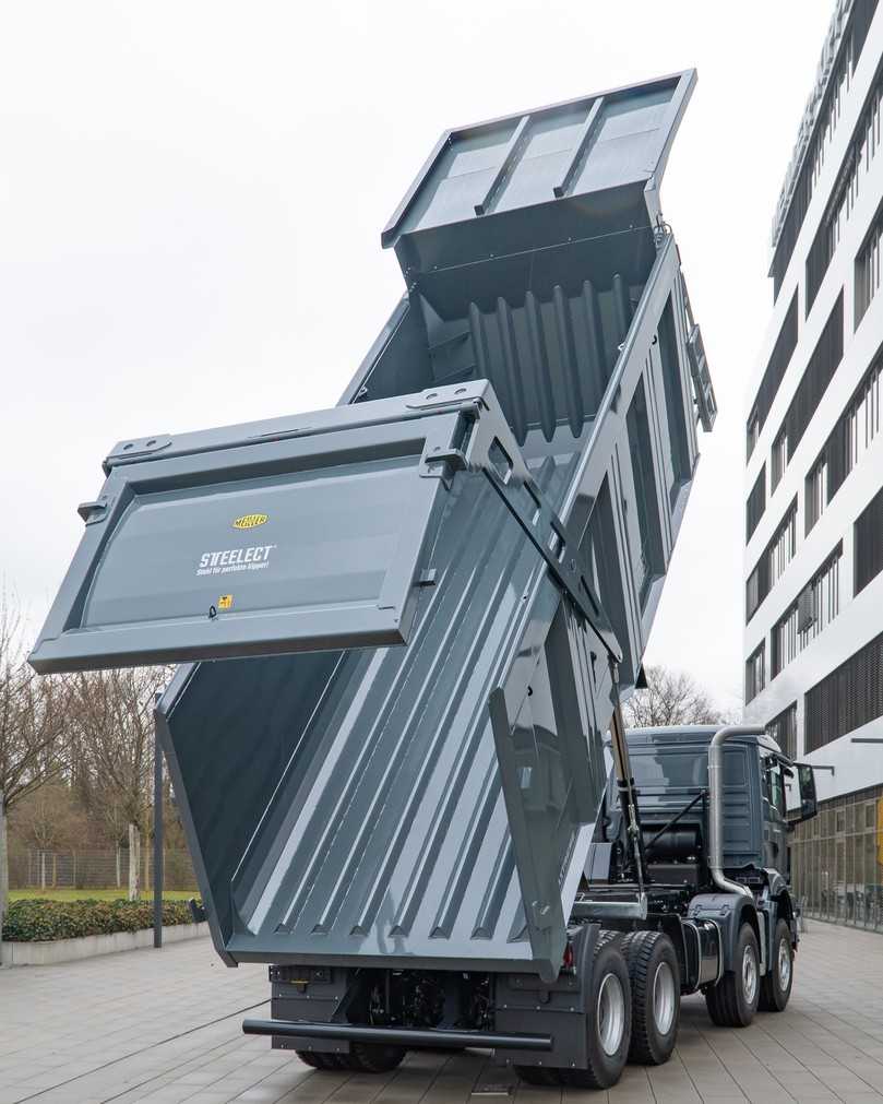 Die eckige Mulde mit geraden Bordwänden des H436 vergrößert das Ladevolumen bei gleicher Fahrzeuglänge. | Foto: Meiller